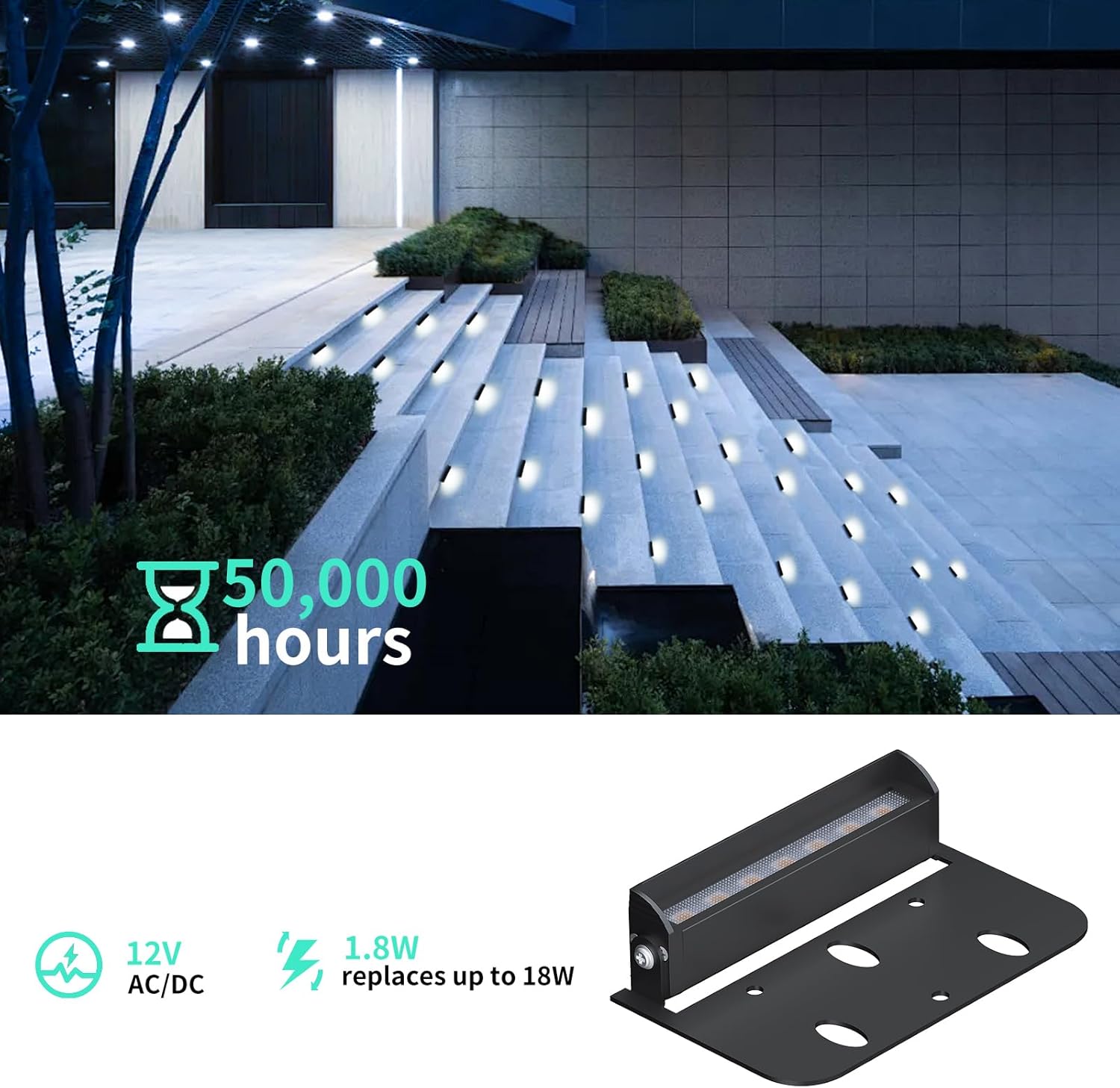 4inch 1.8W 12V AC/DC Low Voltage Landscape Lighting,5000K Daylight White Retaining Wall Light,Hardscape Lighting Paver Light,50,000 Hours Lifespan Outdoor Step Light,4Packs-Black