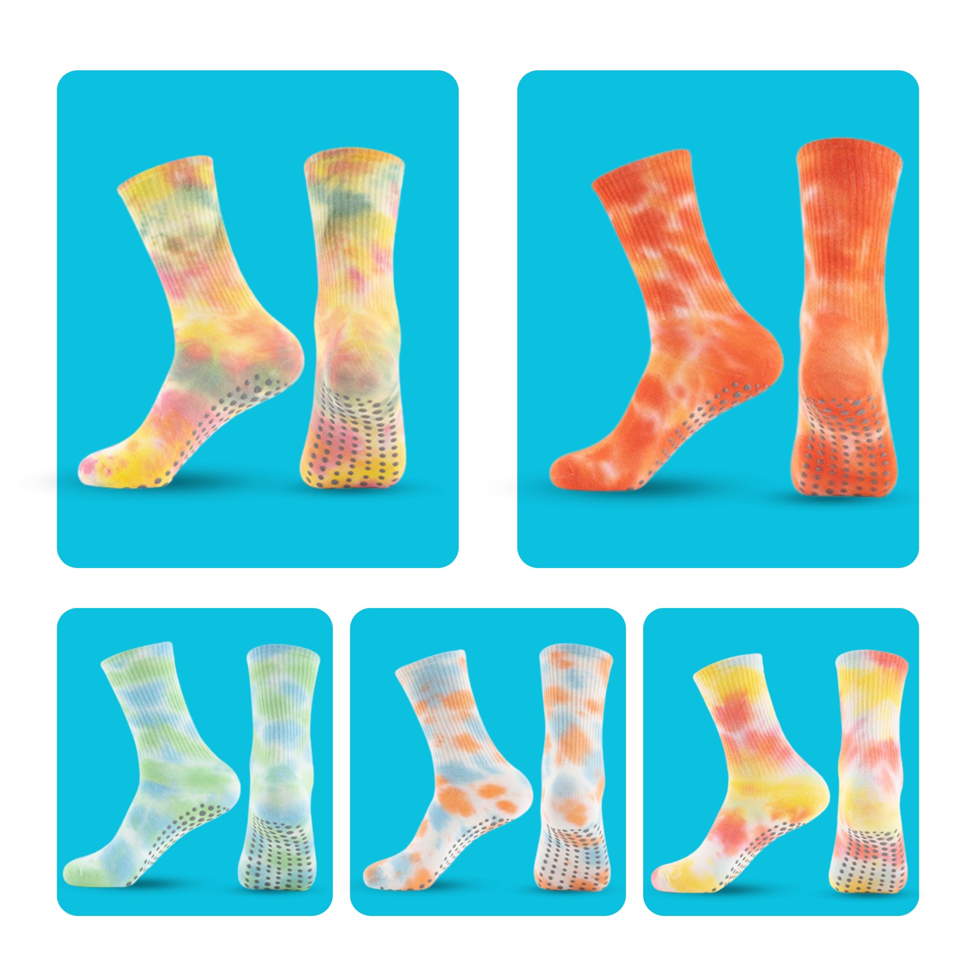 Women Yoga Socks 5 Pairs Pilates Non Slip Socks for Yoga, Gym, Athletic Grippy Camouflage Size US 5-9.5
