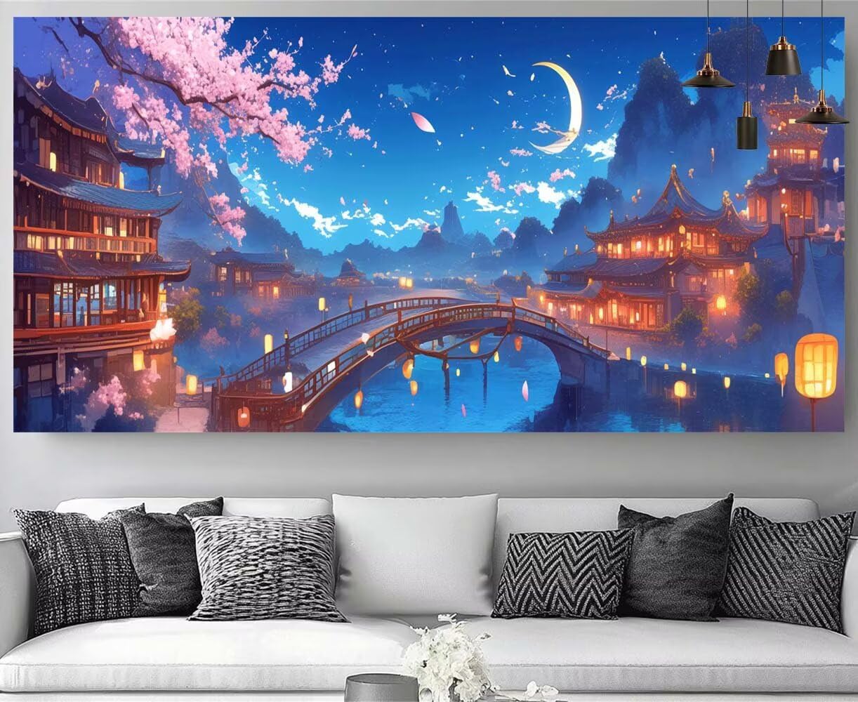 Japon Diamond Painting Paysage Diamond Painting Enfant Broderie Kit Complet,5D Peinture Diamant Point de Croix Cristal Artisanat,DIY Tableau Strass Diamant Canevas Débutant Kit,Decor 100x300cm M-Y660