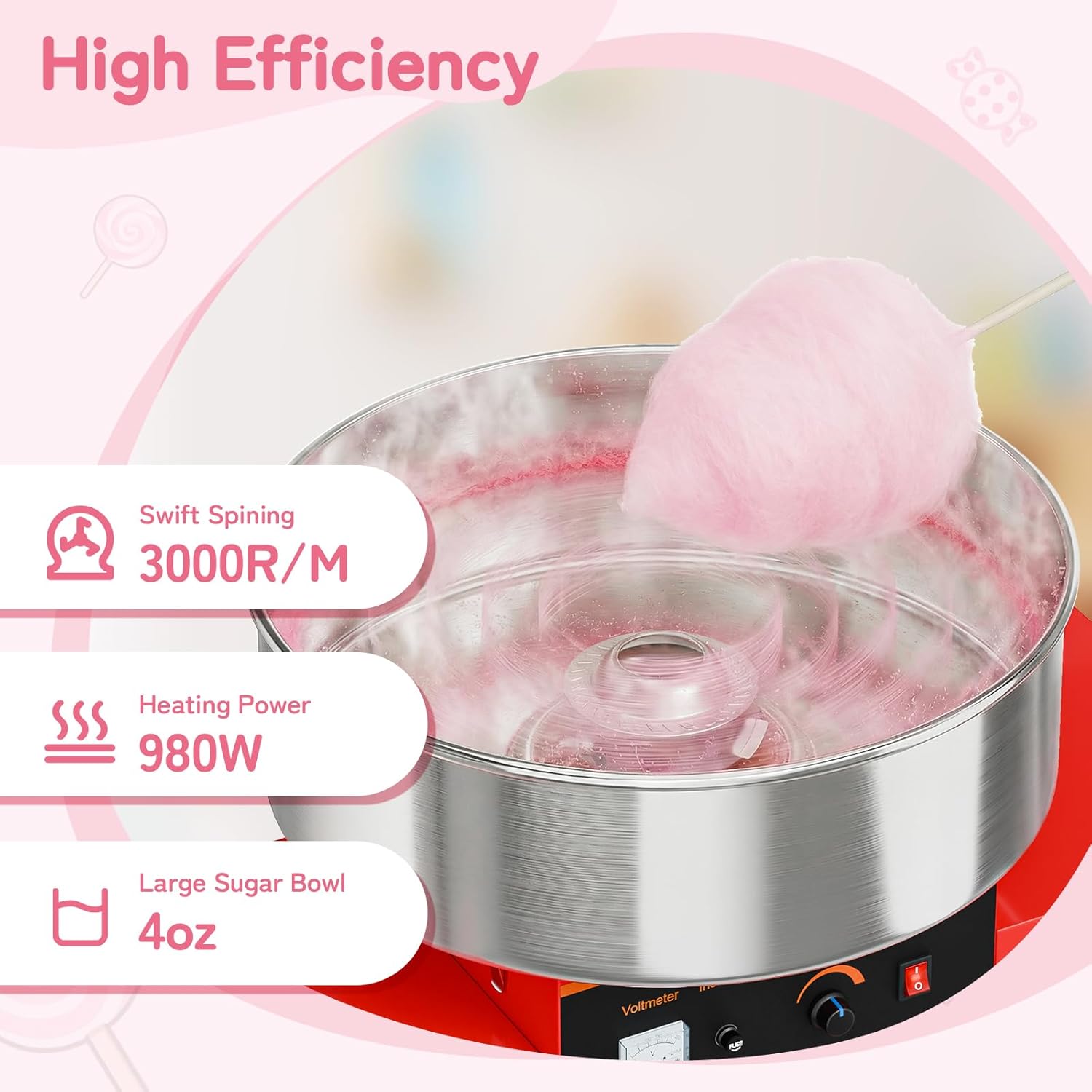ROVSUN 21 Inch Cotton Candy Machine Cart, Commercial Cotton Candy Maker Machine Candy Floss Machine w/Stainless Steel Bowl, Sugar Scoop and Large Storage Drawer for Home Party Carnival, Red