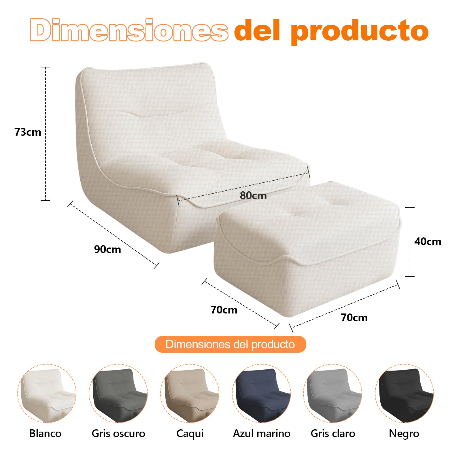 Sofá Puf, Grandes Tumbonas Puf con Otomana para Adultos y Niños Cómodo Sofá de Suelo con Relleno de Espuma Viscoelástica para el Dormitorio y el Salón