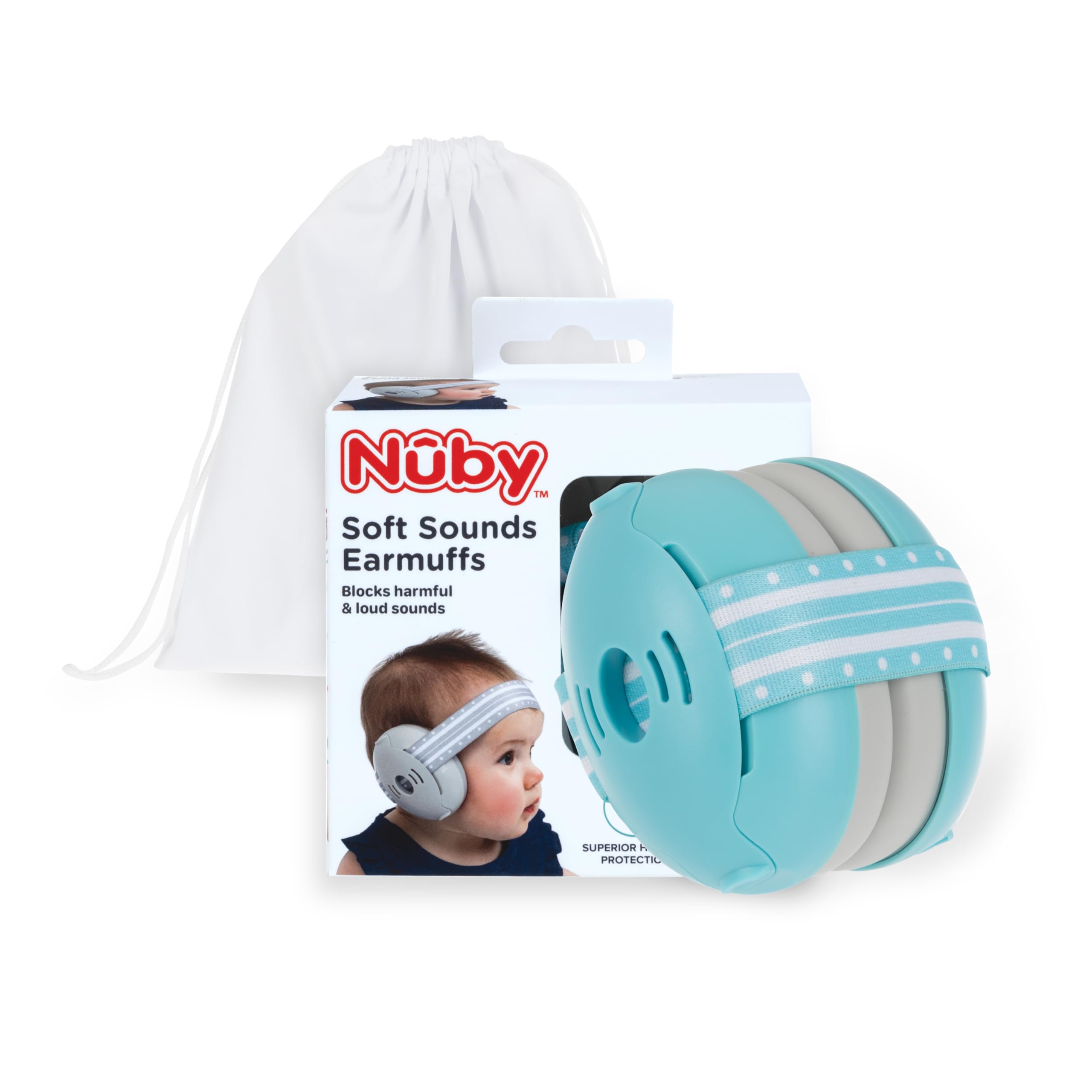 Nuby Soft Sounds - Adjustable Baby Earmuffs for Protection Against Loud Noises, Ideal for Air Shows, Fireworks, In-Flight Travel, and More! Blue Only.