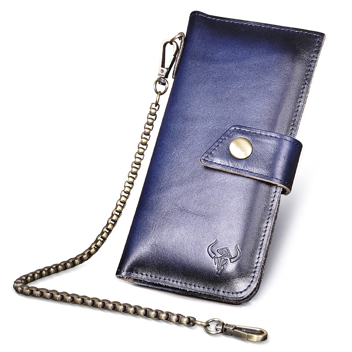 Le'aokuu Men's Véritable Cuir Bifold Portefeuille Organisateur Chéquier Chaîne De Fer (W8645 A Café)
