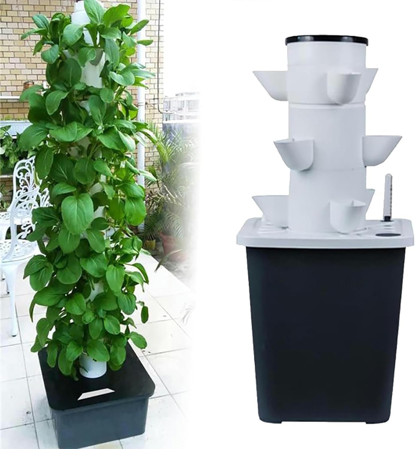 Genérico Cultivo Hidropónico, 30 Sitios, 6 Capas, Tubos de PVC, Kit de Cultivo Hidropónico con Bomba de Agua, Temporizador, Verduras, Hierbas (15holes)