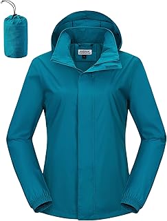Regenjacke Damen Wasserdicht Windbreaker Leicht Übergangsjacke mit Kapuze Packbar Fahrradjacke Outdoorjacke