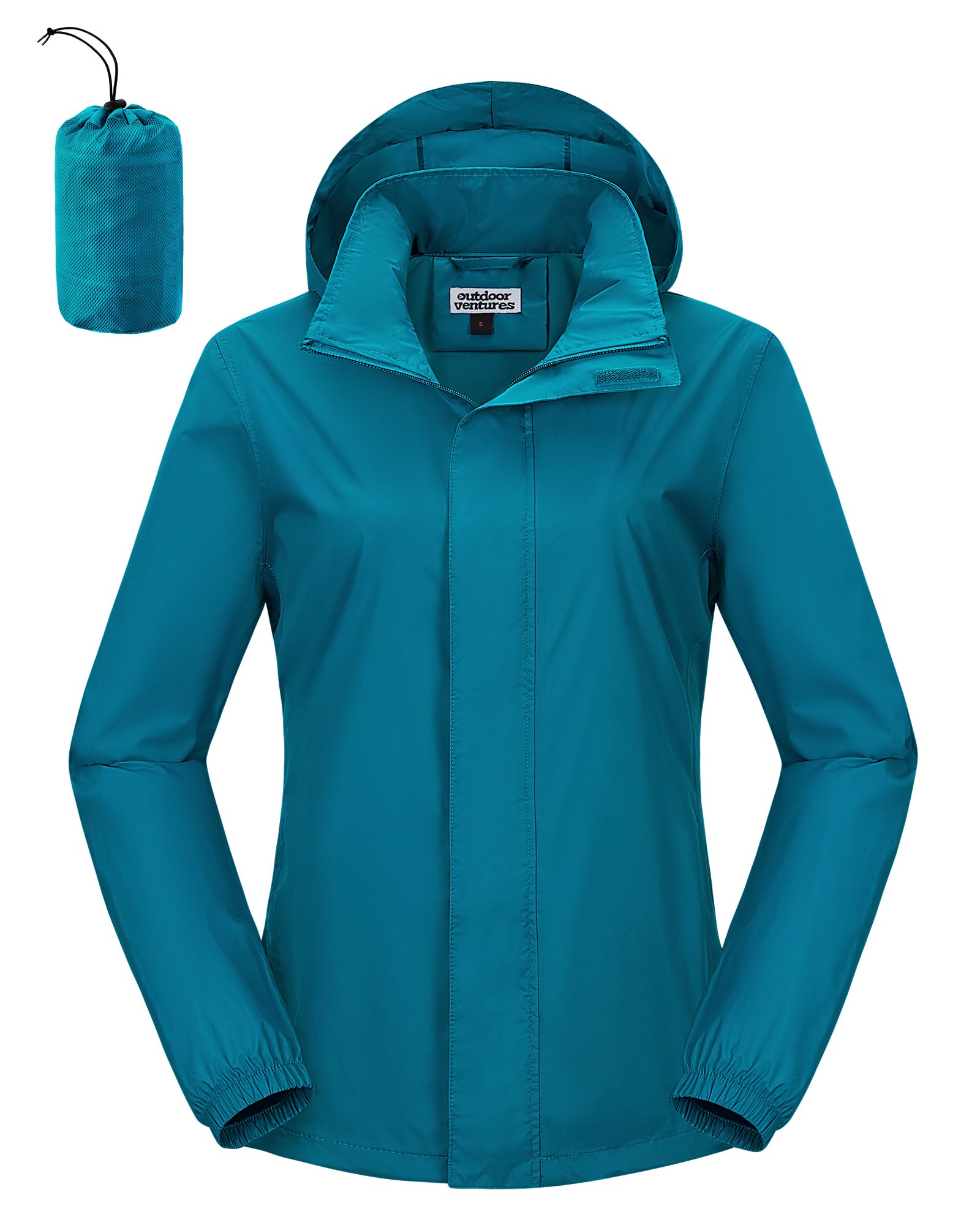 Outdoor Ventures Regenjas voor dames, waterdicht, windbreaker, lichte overgangsjas met capuchon, opvouwbaar, fietsjas, outdoorjas, zwart, M