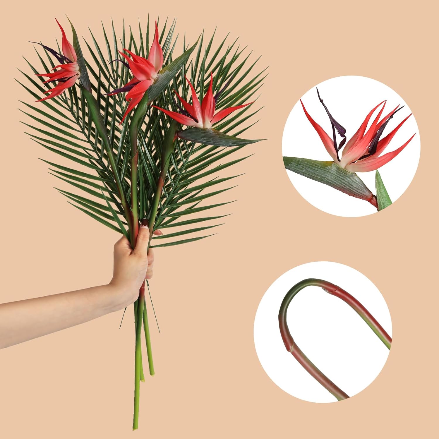 Bird of Paradise Artificial Plant Combo Palm Leaves,Faux Bird of Paradise Plant with Artificial Palm Leaves for Wedding Garden Office Home Indoor and Outdoor Decor(Red) - Image 6