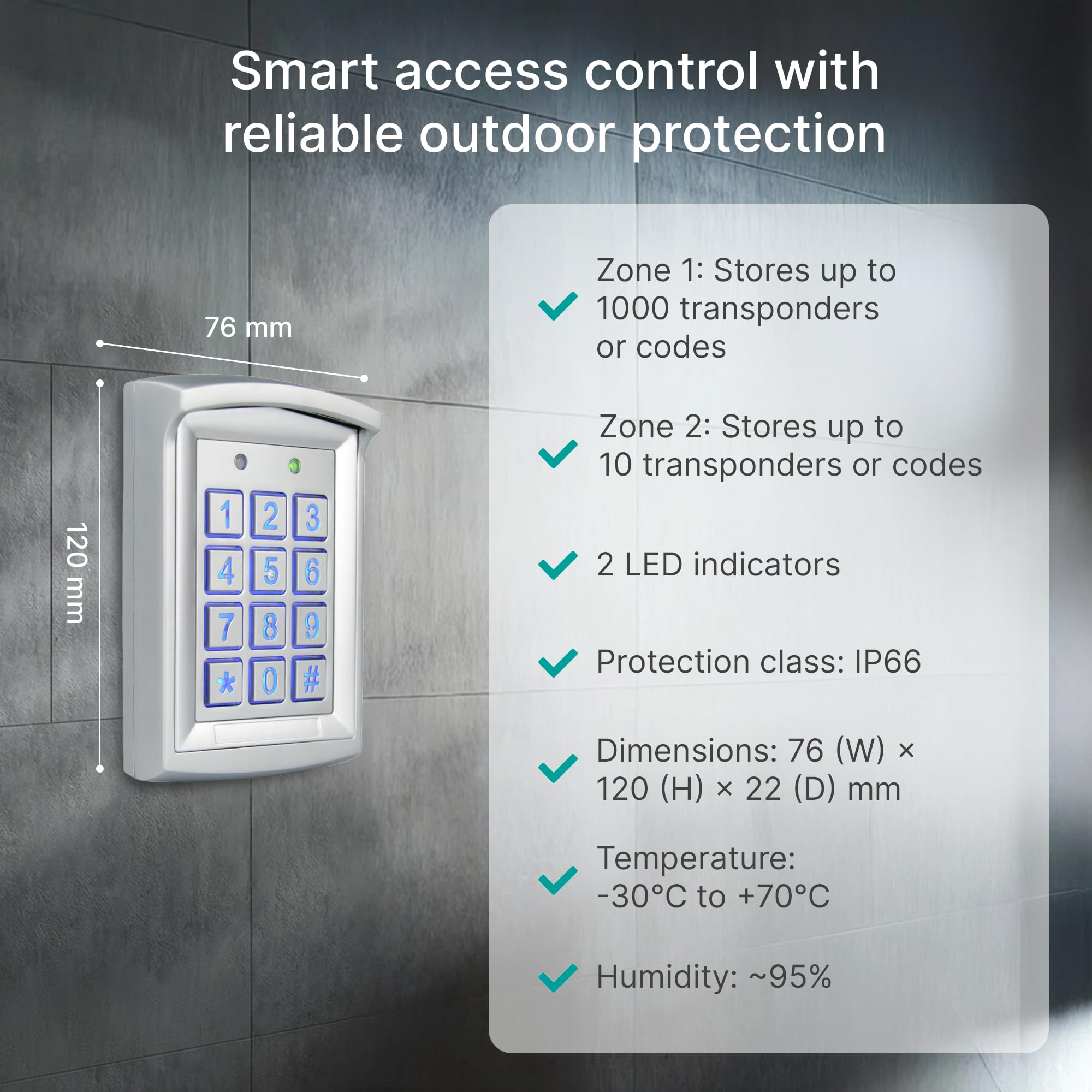 MATHFEL Smart Lock Cerradura electrónica para Puerta de Entrada, Cerradura con código Resistente a la Intemperie con RFID, IP66, 2 relés, abrepuertas con código, Cerradura Inteligente automática
