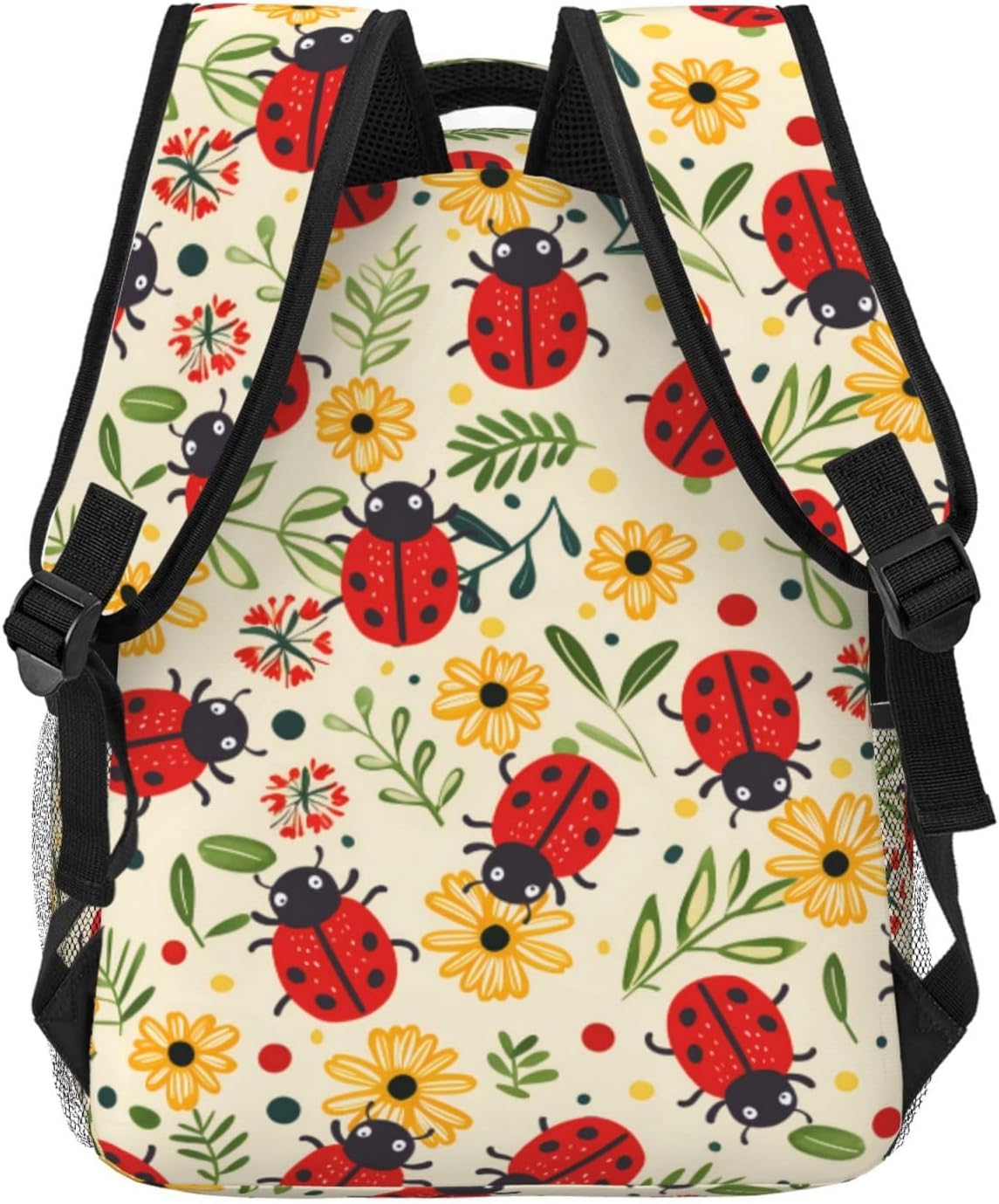 Funny Ladybug Floral Backpack, Polyester Backpacks with Straps, 11.4inx5.9inx15.7in, Multi-Pocket Storage Bookbag, Ideal For School Travel Work Hiking Camping, Girls Boys Women Gifts