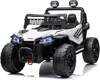 POSTACK 24V 4X4WD Kids UTV, Electric Ride On Toy Car with Remote Control, Battery Powered Ride on Truck for Kids Side by Side Off-Road with EVA Rubber Tires,High/Low Speed for Boys Girls, White