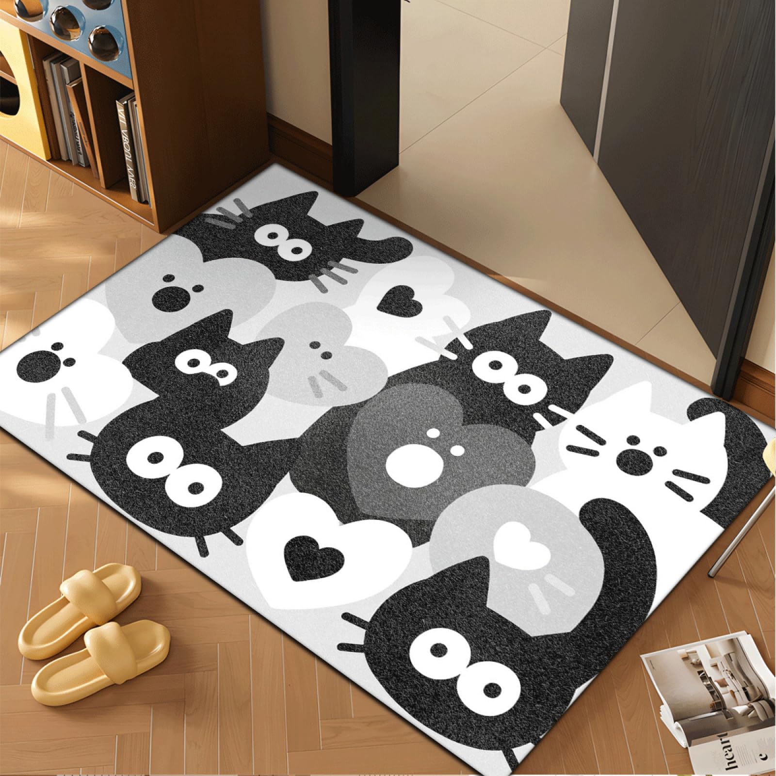 Paillasson Exterieur Entree Chat Noir Gris Tapis Entree Interieur Facile à Nettoyer Paillasson Interieur Antidérapant Lavable en Machine pour Chambre Cuisine Couloir 60x90 cm