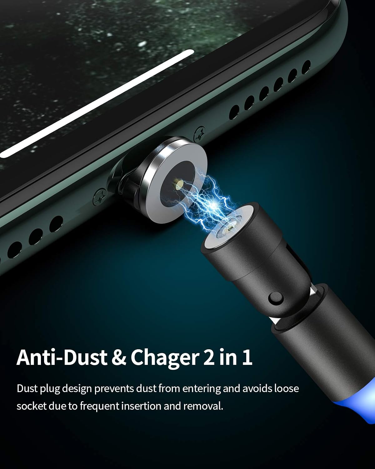 3 in 1 Magnetic Charging Cable, 360°&180° Rotation Magnetic Phone Charger Cable (5-Pack/3.3ft/10ft) Nylon Braided Cord with LED, Compatible with Micro USB, Type C, iProduct - Black