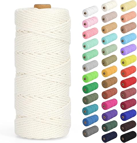 Cordón de macramé de 0.079 in x 380 yardas (1140 pies), cuerda de algodón natural para colgar en la pared, ganchos de plantas, manualidades,