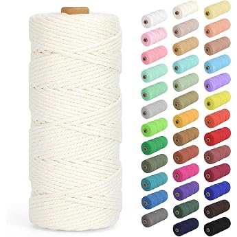 Makramee Garn 3mm x 100m Baumwollkordel Farbig Baumwollgarn Geflochten Baumwollseil Nat rliche Baumwollschnur f r Makramee Wandbehang Blumenampel Vorhang und Mehr DIY Deco Nat rlich