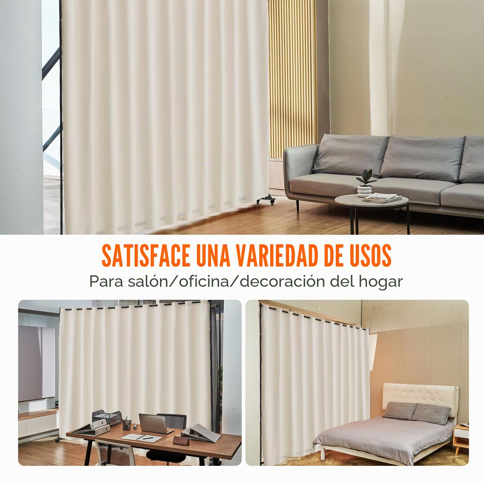 VEVOR Biombo Separador 308,5x45x245,5 cm Biombo Portátil con Ruedas Tela de Poliéster Separador de Ambientes de Privacidad con Ruedas para Oficina, Hospital, Dormitorio, Comedor, Estudio, Beige