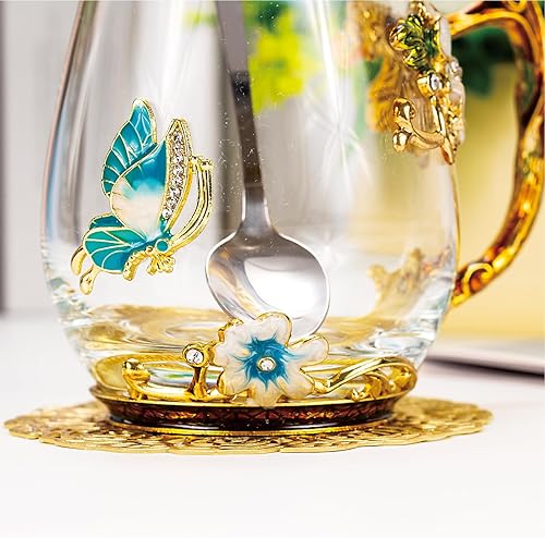 Vista 53 de Taza de té de flores, taza de café de cristal transparente con cuchara, caja de regalo para su madre, esposa, abuela, niñas, amigos, San Valentín