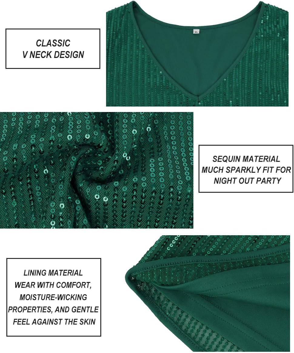 RITERA Plus Size Glitter Tops for Women 3/4 Sleeve Shirts Evening Cocktail V Neck Sequin Blouse Tunic Weddings XL-5XL - Image 4