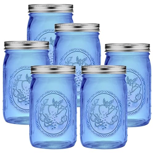 eleganttime Amber Glass Mason Jars 32 oz Wide Mouth 6 Pack