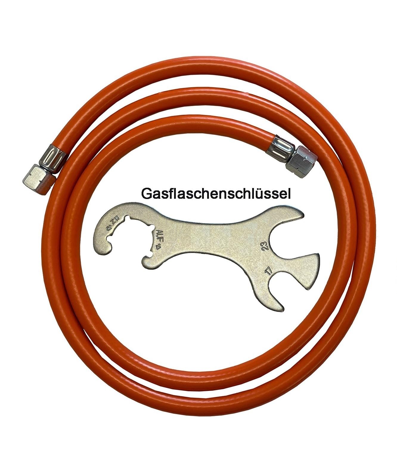 Tevex 50 mbar Gasdruckregler Set + Gasschlauch 200 cm Orange + Gasflaschenschlüssel, 1/4" Zoll Linksgewinde, für Propan/Butan, kältebeständig bis -30°C