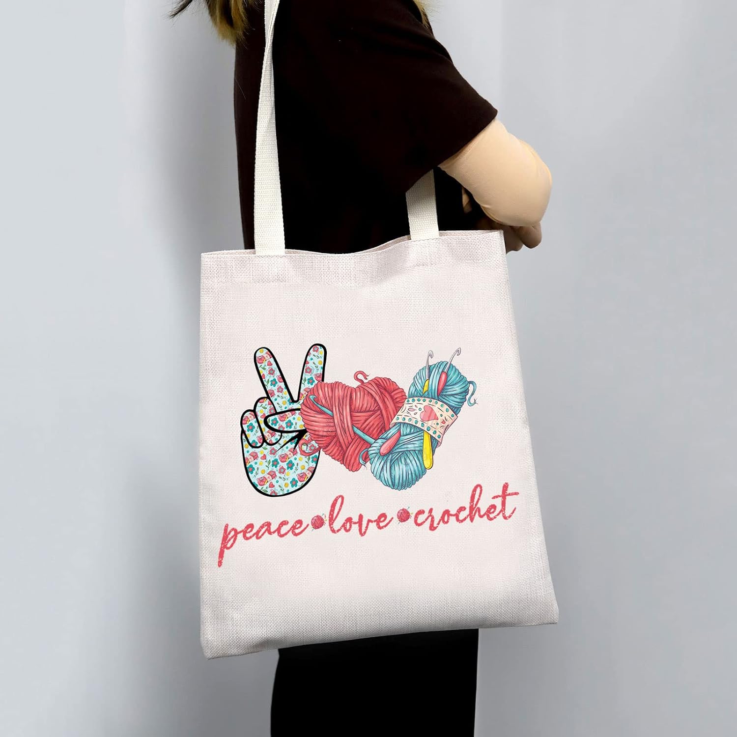 WZMPA Crocheting Lover Cosmetic Bag Crochet Gifts Peace Love Crochet Makeup Zipper Pouch Bag for Women Girls Peace Crochet Tote - Image 4