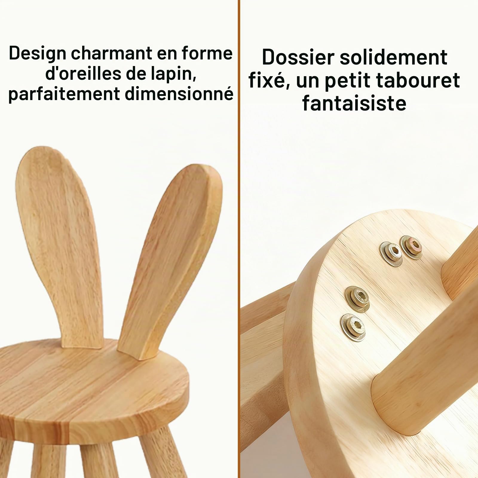 Chaise Enfant Bois Massif 3 Ans 45x26 cm Dossier Oreilles Lapin