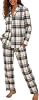 Famulily Women Long Sleeve Pajama Set Plaid Loungewear Sets Button up Top and Wide Leg Pants S-XXL