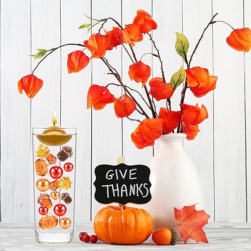 Miniatura 6 de 132 piezas de relleno de jarrón de otoño, cuentas de imitación, calabaza, hojas de arce, bellotas, rellenos de jarrón de Acción de Gracias, para