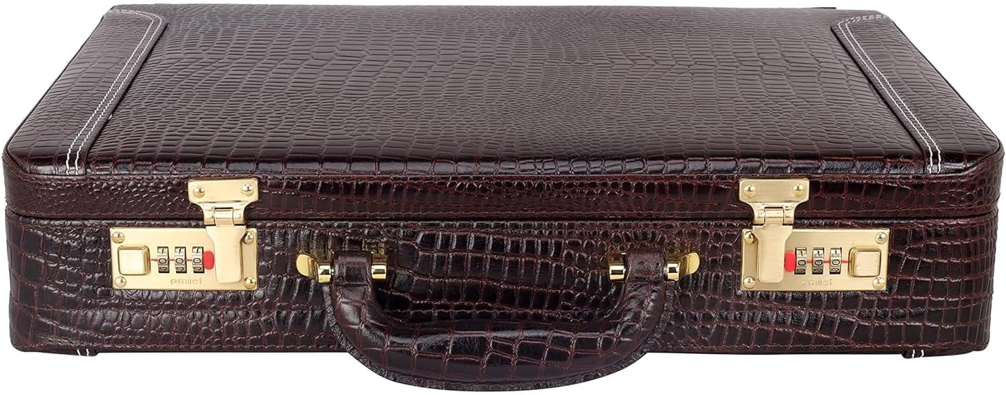 Da leather villa Full Grain Leather Briefcase Attache Case For Unisex Size L18 x W5 x H12 Inches Expandable Briefcase Bag