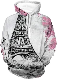 Unisex Realistic Print Hoodie Skin Friendly Hoodie Long Sleeve Fashion Sweatshirt with Pocket for Women Men, Art Watercolor Paris Eiffel Tower, S