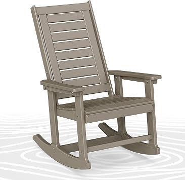 BRIOPAWS Rocking Chair Outdoor | Porch Rocker | HDPE Plastic | Wood Grain | Oversized | Patio Rockers Chairs | High Back | for Big Man | All-Weather | for Outside Deck Balcony Front Backyard