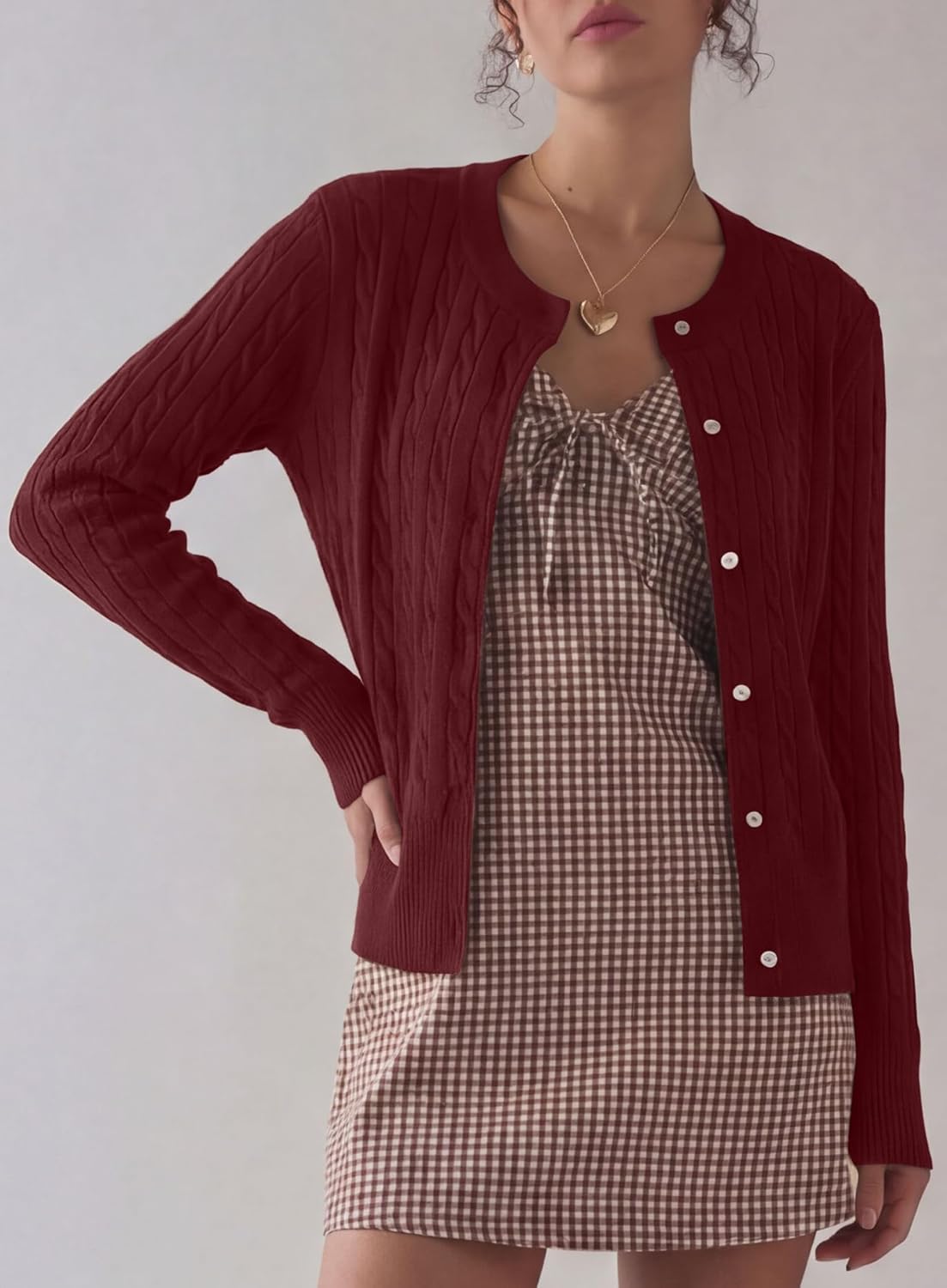 Darong Women's Long Sleeve Cable Knit Cardigan Sweater Fall Winter Open Front Button Up Outfits Fashion Clothes - Image 3