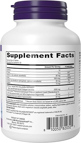 Miniatura 8 de Webber Naturals Collagen30 con ceramidas, péptidos de colágeno bioactivos, 120 tabletas, brillo hidratante, ayuda a mejorar la hidratación