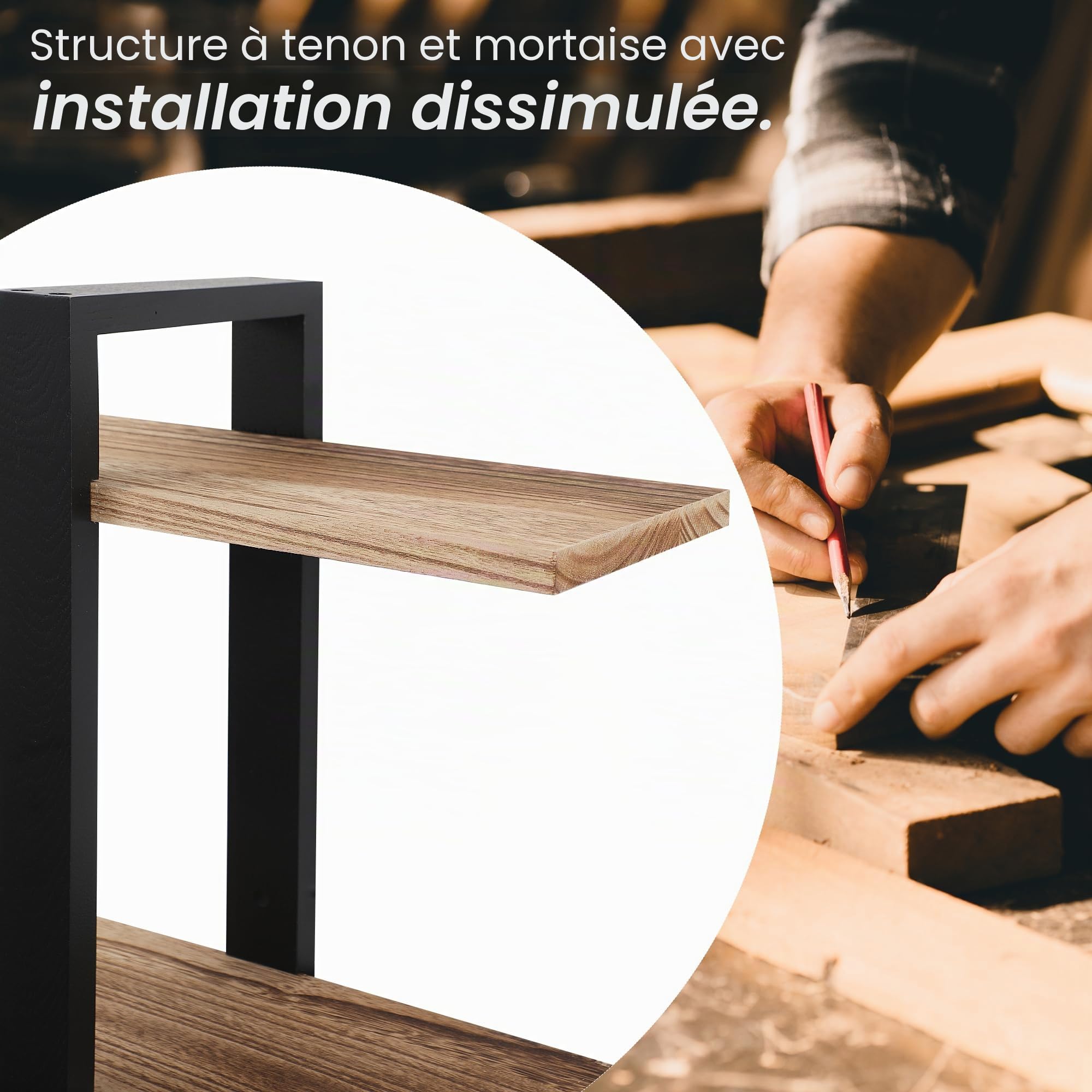 Lot de 2 étagères murales de rangement et de présentation pour salon, chambre à coucher, salle de bain, cuisine et bureau (noir + noir carboné)