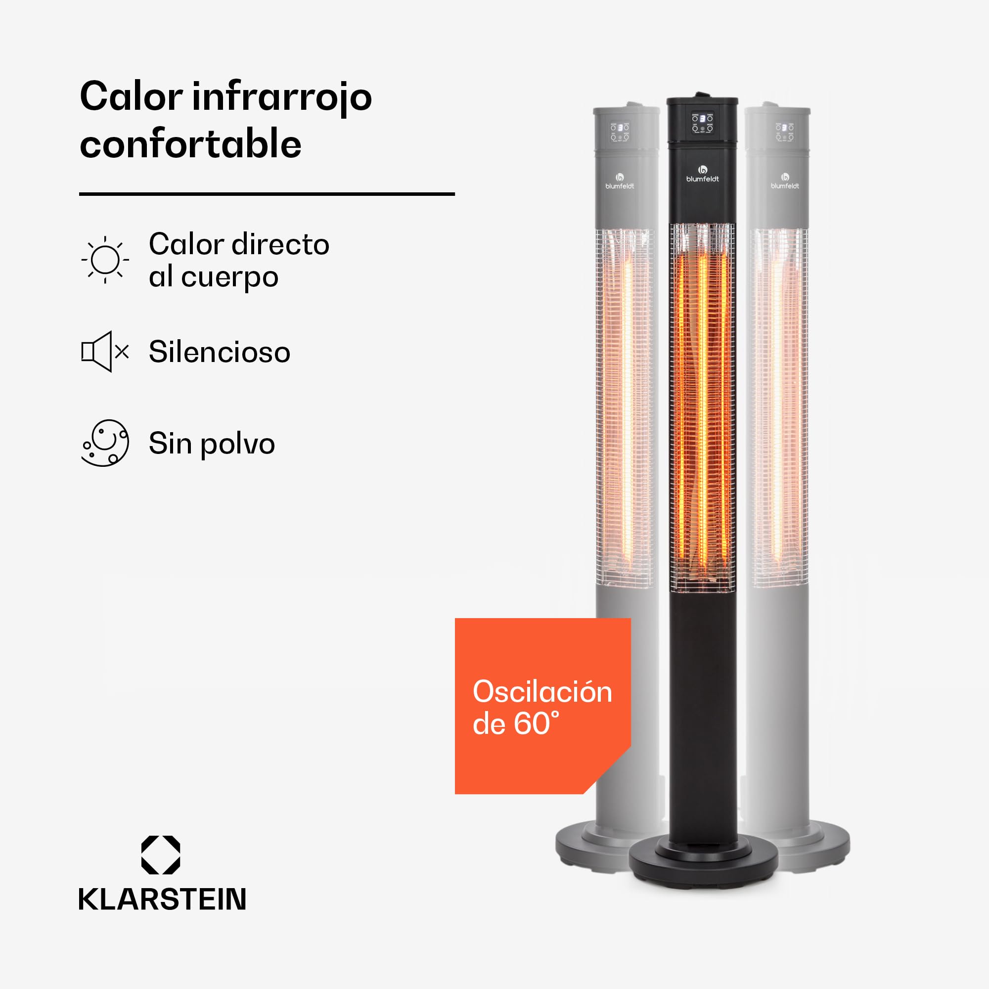 Klarstein Radiador Electrico Bajo Consumo, Calefactor para Patio o Terraza de 2000W, con Oscilación, Eficiencia IP44, Calefactores Jardín, para Exterior