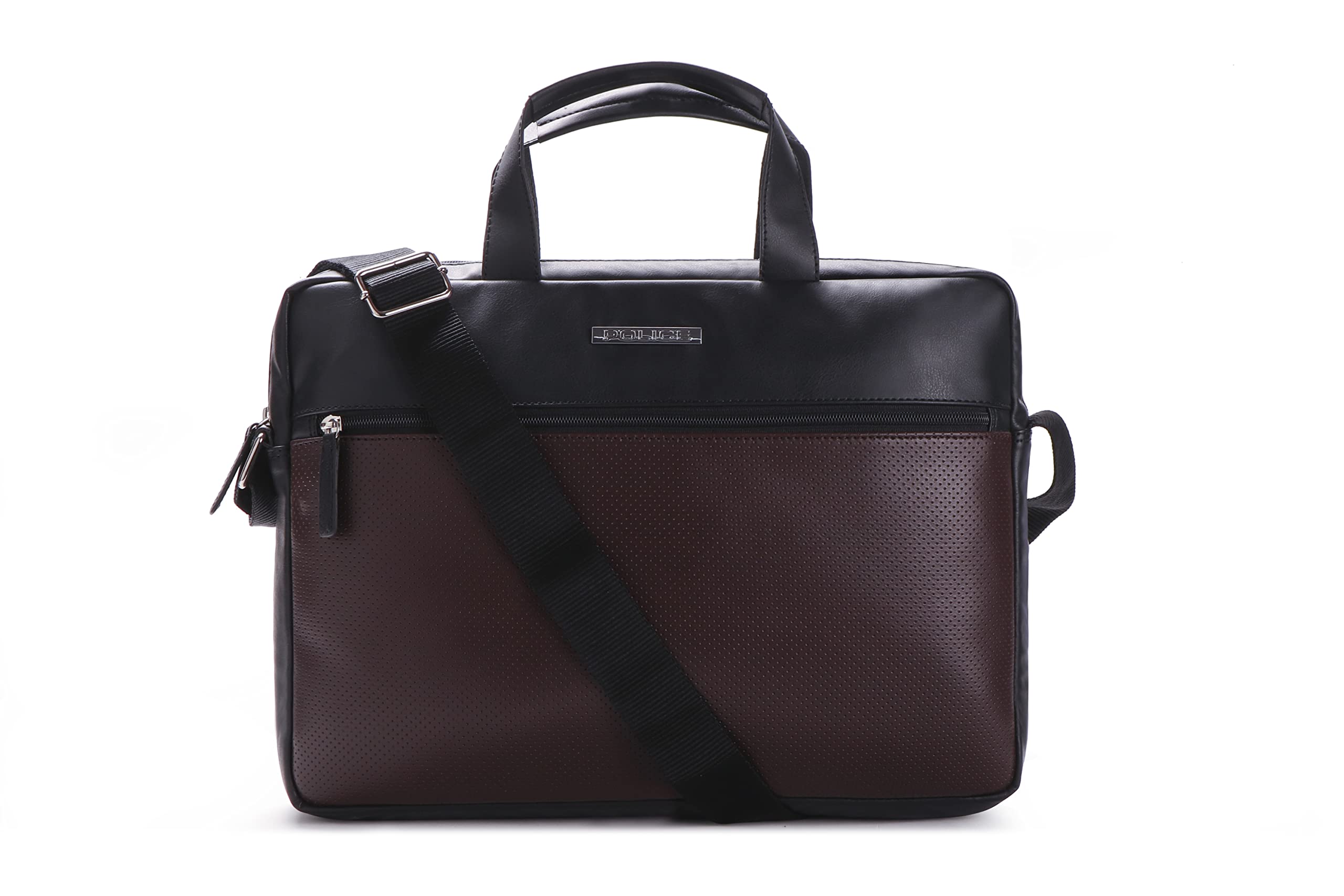 PoliceAnthemis Men's 14 inch Leather Laptop Messenger Briefcase Bag | Lightweight and Durable PU Material Laptop Bag for Men with Adjustable Shoulder Strap - (Black and Brown)