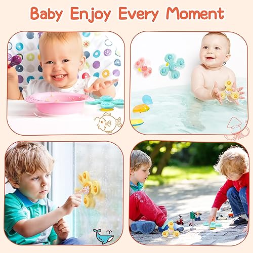 Miniatura 5 de Juguetes giratorios con ventosa para bebé, 3 piezas de juguete sensorial de baño para niños pequeños, juguetes giratorios para niños y niñas, avión,