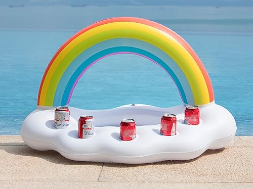 Miniatura 6 de Jasonwell Soporte inflable para bebidas de nube arcoíris flotante ensalada de frutas bar flotador accesorios de fiesta verano playa ocio botella