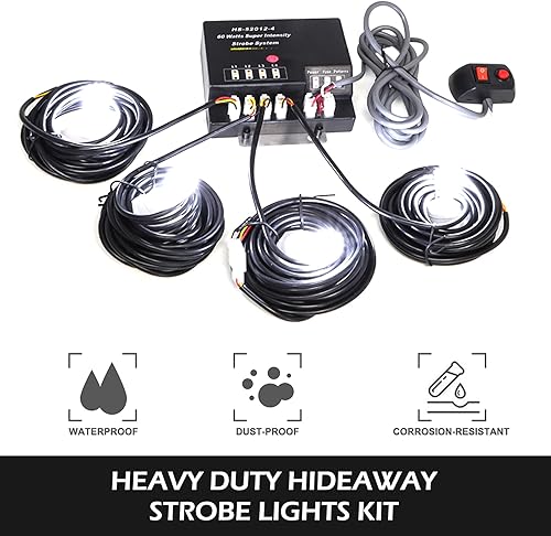 Miniatura 2 de Hideaway - Kit de 4 luces estroboscópicas HID, 13 modos intermitentes, función de recuperación de memoria, cable de alimentación de 16 pies con