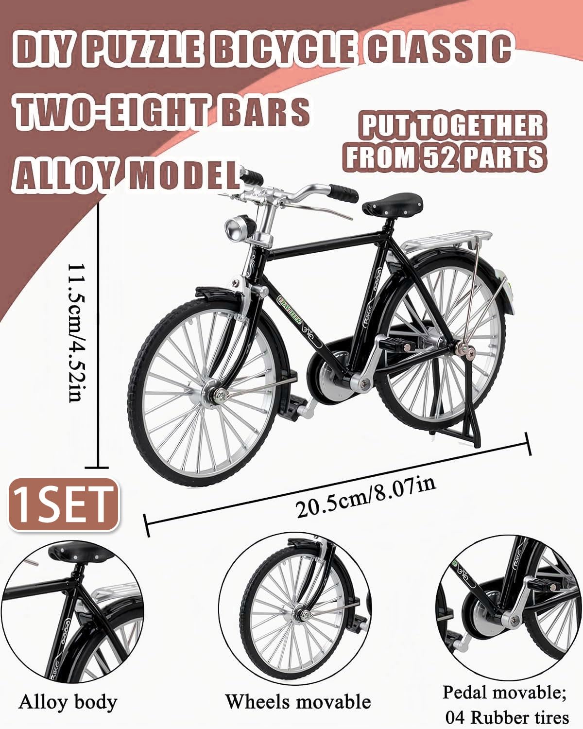 BKit Fai da Te in Scala per Modello di Bicicletta,modellino bici,Kit di Giocattoli per modellini di Bici da Dito,Kit Scala Modello Bicicletta Simulazione 1/10,per camera da letto,idea regalo