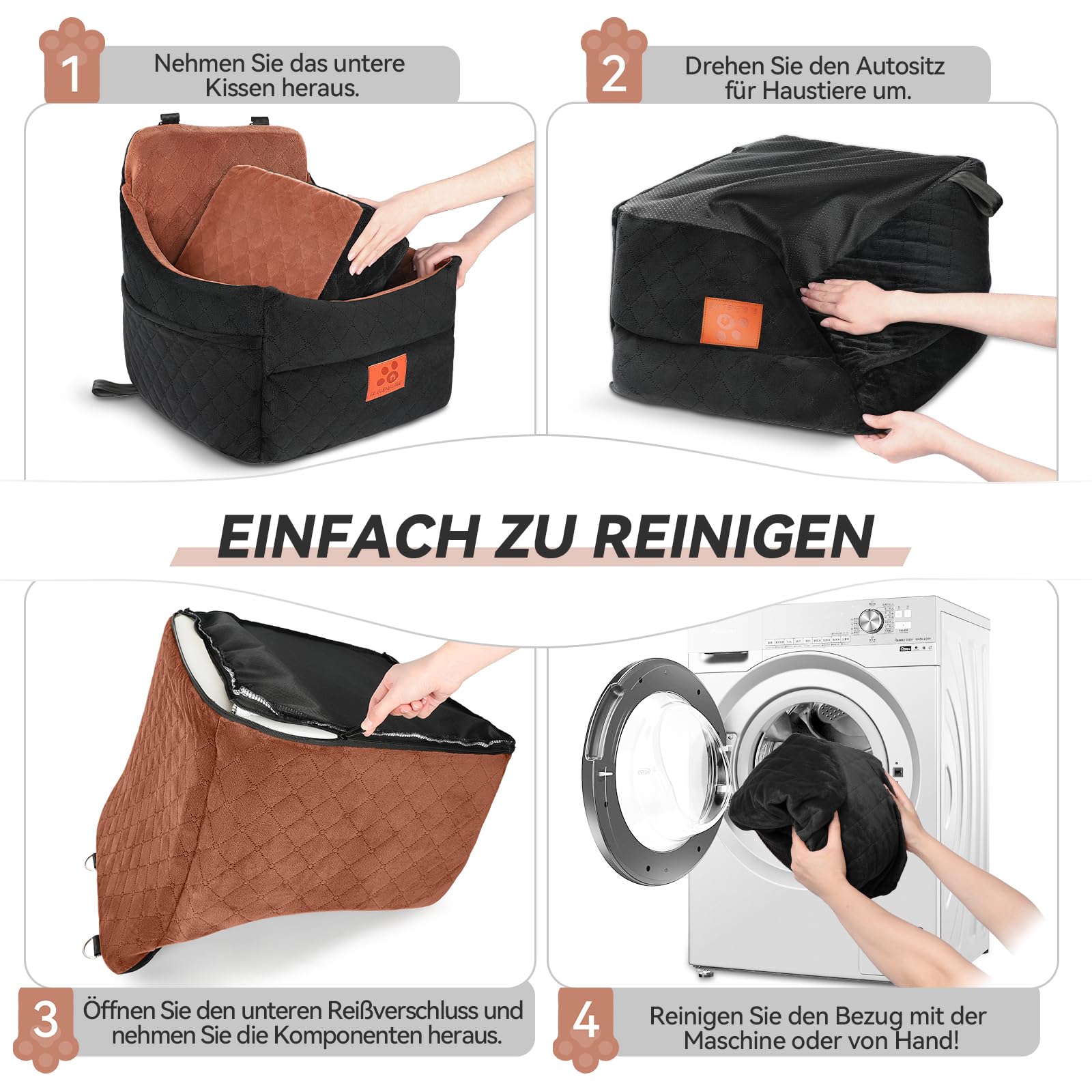 GL GLENSLAVE Hunde-Autositz für kleine/mittlere Hunde, Hundeautositz mit Dicker Polsterung unter 35 Pfund, Abnehmbarer, waschbarer Autositz für Haustiere (schwarz/braun)