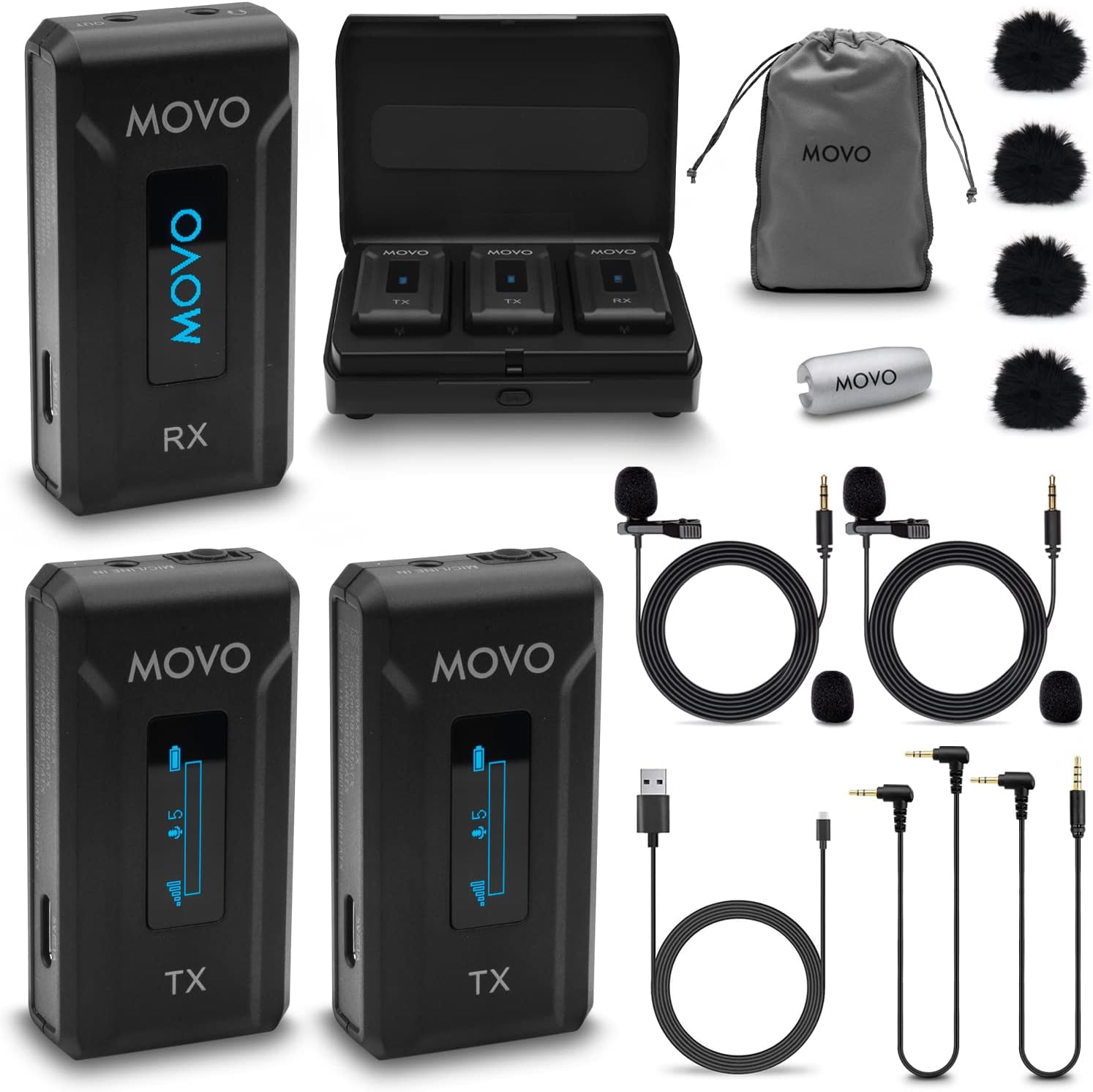 Movo WMX-20-DUO UHF Wireless Lavalier Microphone System - 2 Transmitters, 1 Receiver, 330ft Range