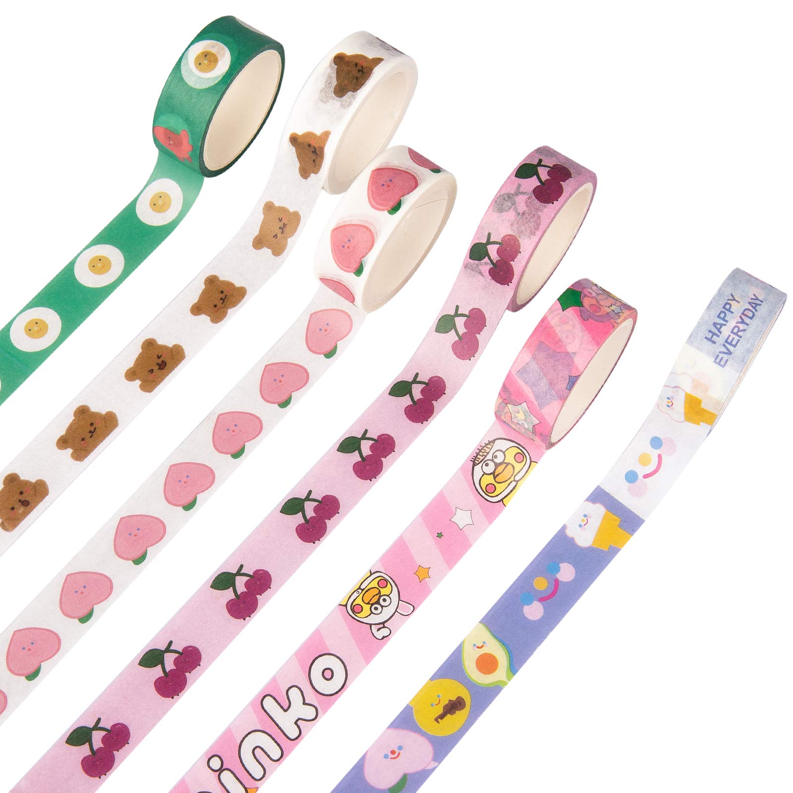 6 Rolls Cartoon Style Washi Masking Tape Set Decorative Craft Tape for DIY Crafts and Gift Wrapping Scrapbook, Office, Party Supplies, Journals
