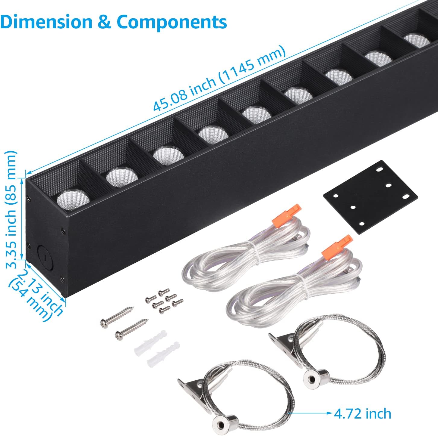 LEONLITE 4FT Anti Glare Linear Light, LED 0-10V Dimmable, 4000K Cool White, 100-277V Linkable Commercial-grade Architectural Suspended Lighting Fixture, UL Listed, DLC & ETL, 40W 4600LM, Black, 2 Pack