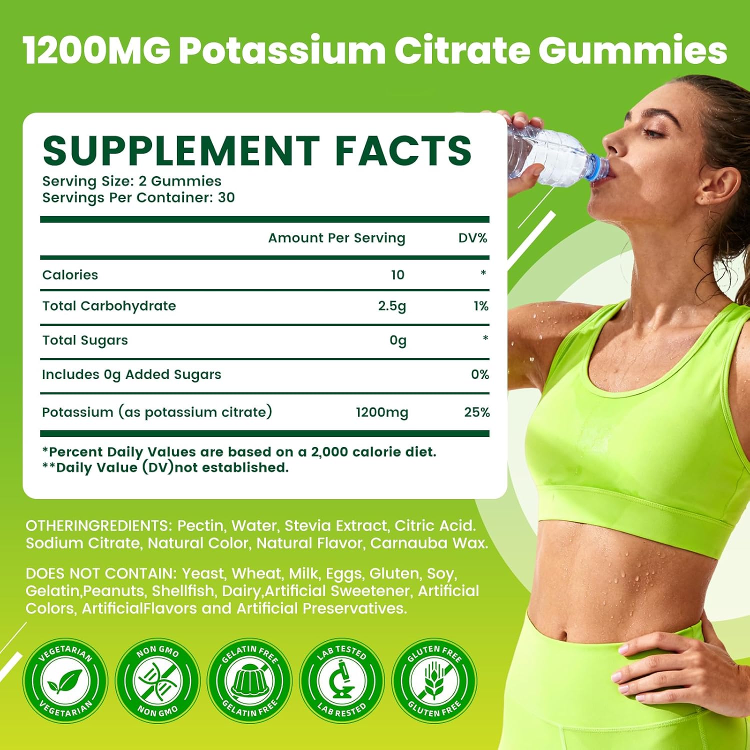 2 Pack Potassium Citrate Gummies 1200mg, Sugar-Free Potassium Supplement for Adults & Kids - Supports Muscle Health, Leg Cramps & Electrolyte Balance, Vegan, Pineapple Flavor, 120 Count