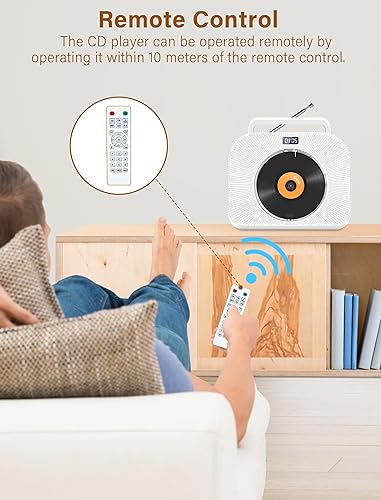 Miniatura 10 de Reproductor de CD portátil con reproductor de CD de escritorio Bluetooth para el hogar con altavoces duales, mango, reproductor de CD Boombox con