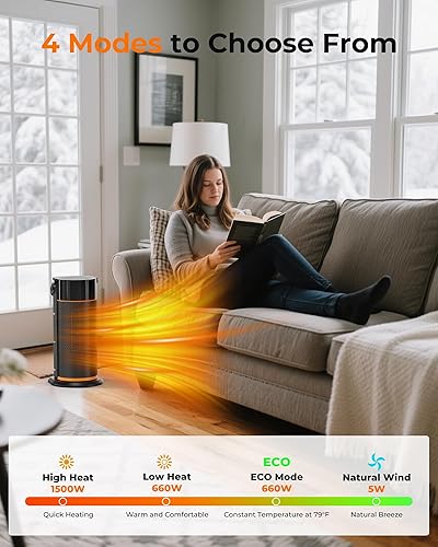 Miniatura 3 de Calentador eléctrico portátil  Calentadores de calor de cerámica PTC de 1500 W de seguridad rápida con control remoto, temporizador, oscilación de