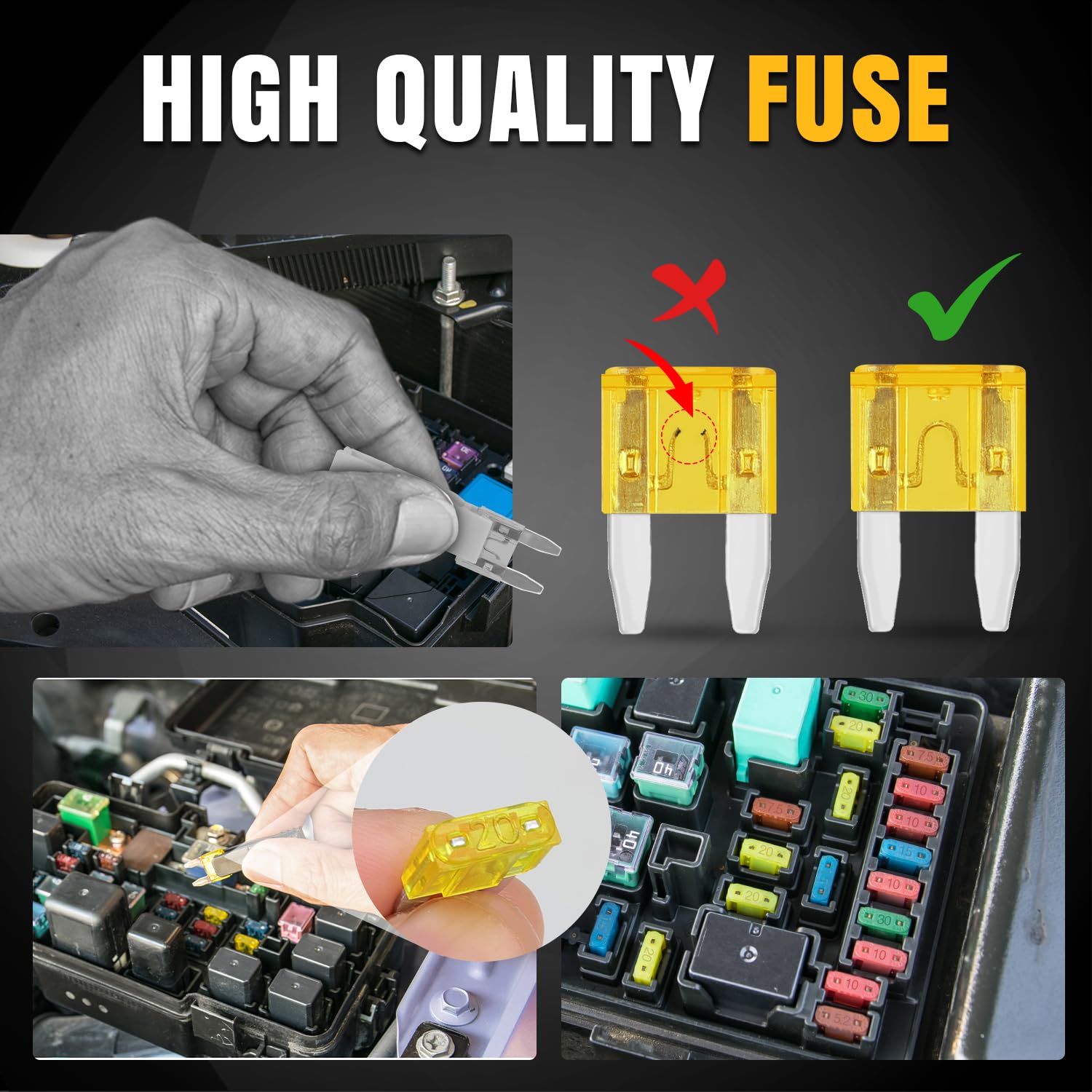 TMH Kit surtido de 372 fusibles para coche, 96 fusibles de hoja estándar para automóviles + 96 mini fusibles + 96 LP Mini + 84 fusibles Micro2 + 1 extractor - para auto, RV, camión, barco (2A 5A 7.5A