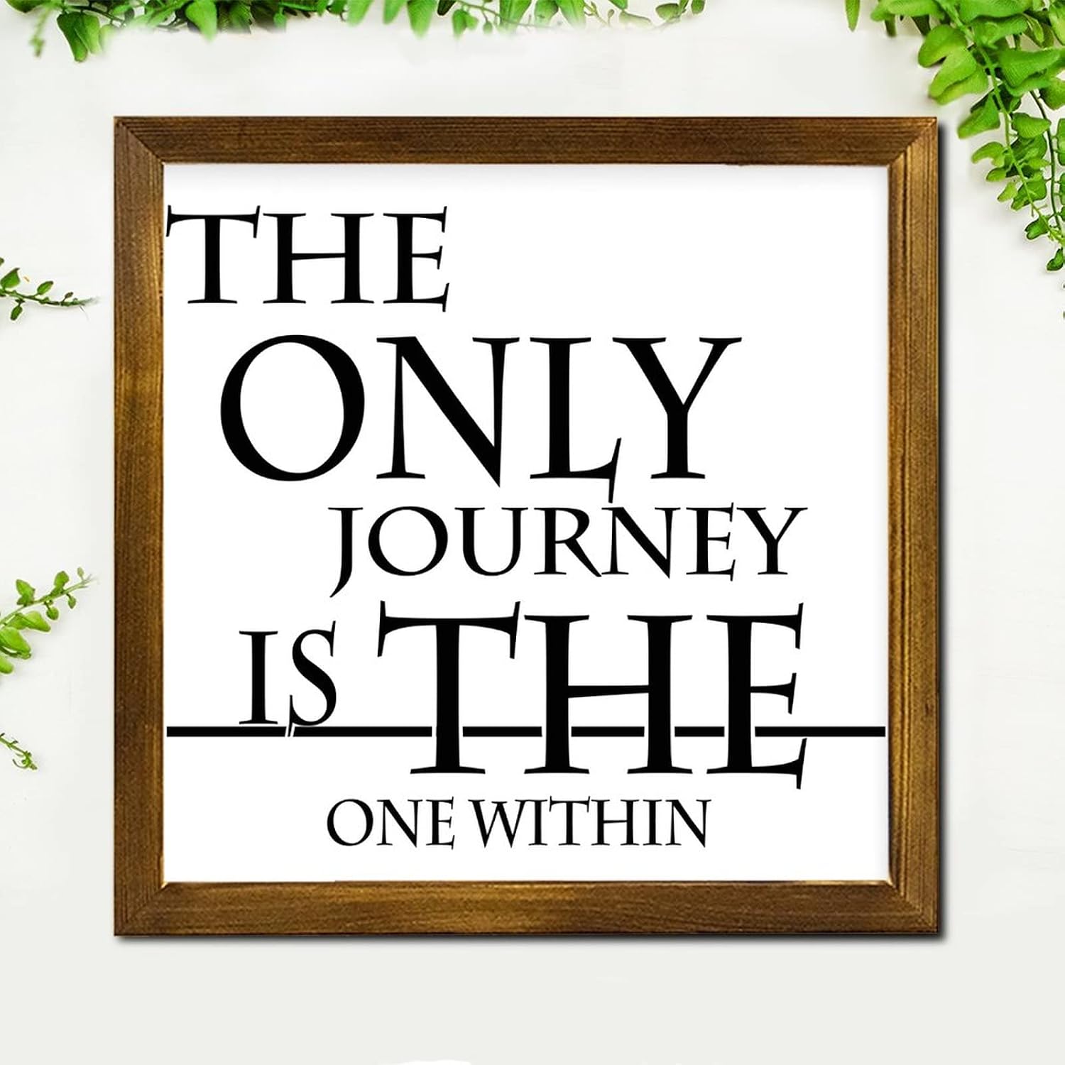 The Only Journey is The One Within Wood Framed Signs Quotes Saying Wood Hanging Sign Vintage Hanging Wall Signs Decor for Home Restroom Bathroom Toilet Kitchen 12x12 Inch