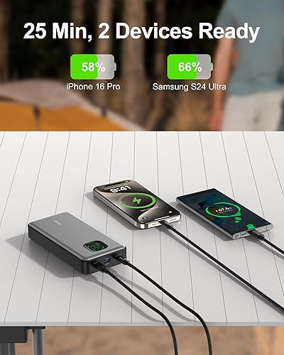 Miniatura 5 de Banco de energía de 65 W, cargador portátil para portátil de 25000 mAh, batería de carga rápida total de 100 W para MacBook Dell XPS iPad Tablet