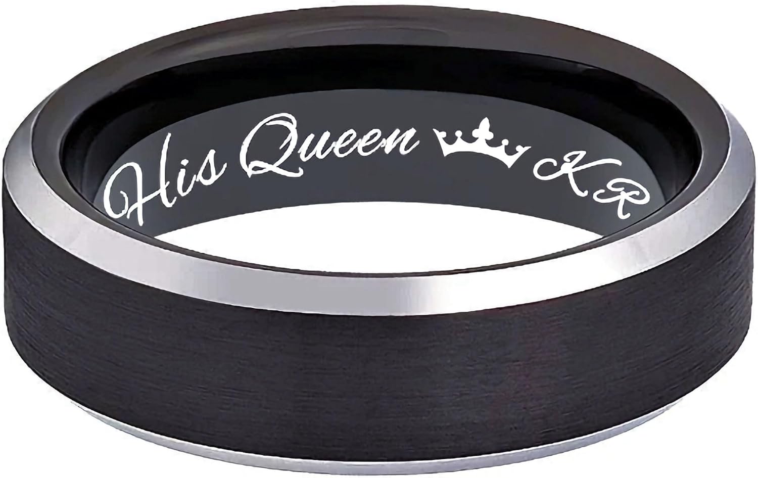 Personalized Women's Titanium Silver & Black Ring - Custom Engraved Engagement Ring - Ladie's Titanium Wedding Band | Free Engraving In Any Language - Ships from USA